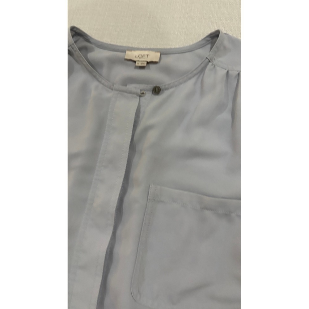 Loft Outlet Blouse Women XL Blue Good Long Sleeve Pocket Hidden Button Career